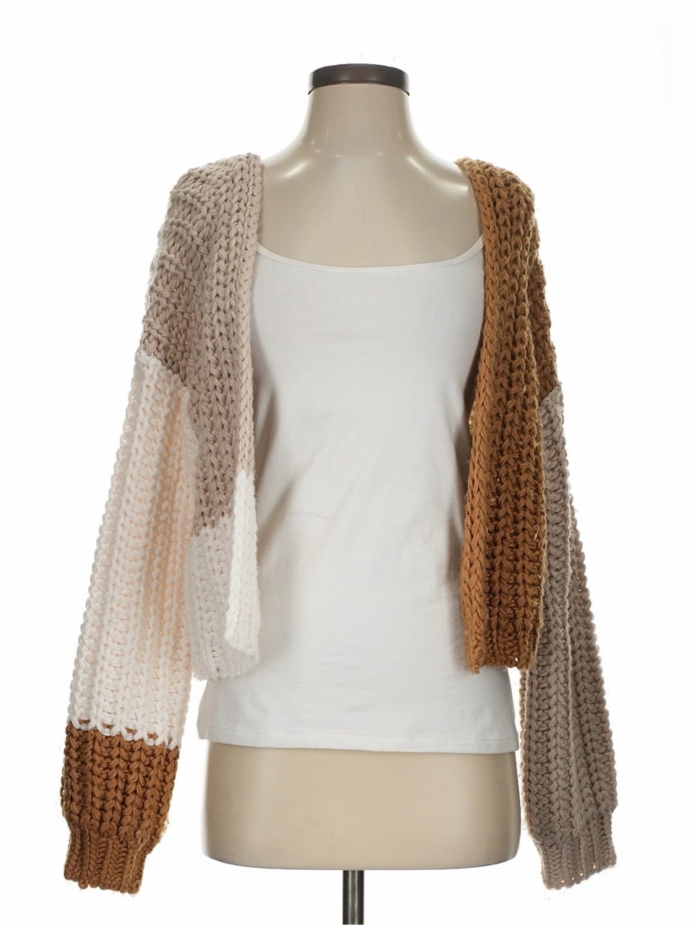wild fable Chunky Colorblock Open-Front Cardigan - Cream, Beige & Tan
